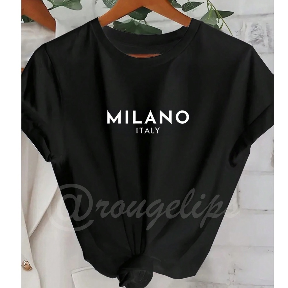 Black Graphic Crewneck Tee Shirt Short Sleeve